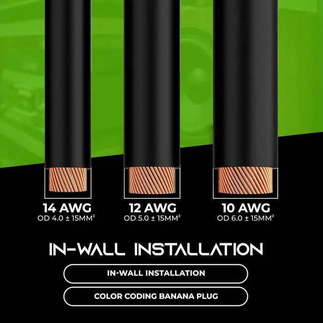 Alt view image 6 of 7 - GearIT 14AWG Premium Heavy Duty Braided Speaker Wire Cable (6 Feet) Dual Gold Plated Banana Plug Tips - in-Wall CL2 - Oxygen-Free Copper (OFC) Black