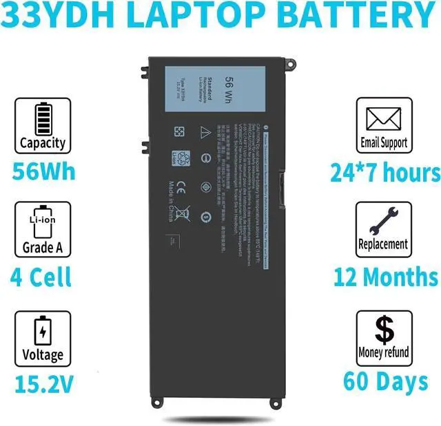 Alt view image 5 of 7 - 15.2V 56Wh 33YDH Battery for Dell Inspiron 17 7000 7773 7779 7778 7786 2-in-1 15 7577 Latitude 15 3590 3580 3490 3380 G5 15 5587 G3 3579 3779 G7 7588 Vostro 7580 7570 PVHT1 P30E P30E001 81PF3 081PF3