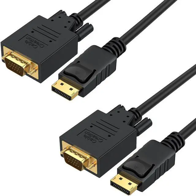 Main image of CableCreation DP to VGA Cable 6 FT, [2-Pack] DisplayPort to VGA Cable Gold Plated 1080p@60Hz, DP Male to VGA Male Cable, Black