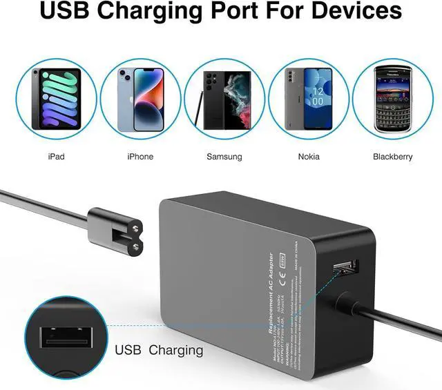 Alt view image 3 of 6 - [Upgraded Version] Surface Pro Charger 65W for Surface Pro 3/4/5/6/7/8/9/X Power Supply Adapter, Compatible for Both Microsoft Surface Book Laptop/TabletWorks with 65W&44W&36W&24W (10 Ft Cord)