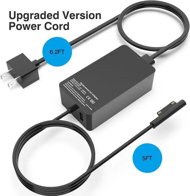 Alt view image 4 of 6 - [Upgraded Version] Surface Pro Charger 65W for Surface Pro 3/4/5/6/7/8/9/X Power Supply Adapter, Compatible for Both Microsoft Surface Book Laptop/TabletWorks with 65W&44W&36W&24W (10 Ft Cord)