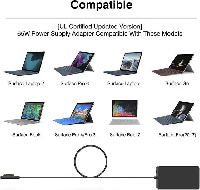 Alt view image 5 of 6 - [Upgraded Version] Surface Pro Charger 65W for Surface Pro 3/4/5/6/7/8/9/X Power Supply Adapter, Compatible for Both Microsoft Surface Book Laptop/TabletWorks with 65W&44W&36W&24W (10 Ft Cord)