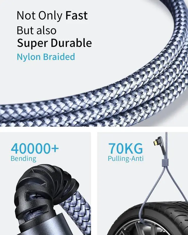 Alt view image 5 of 7 - MRGLAS USB C Charger Cable 3.2A, [4-Pack,10+6.6+3.3+1.6FT] Type C Fast Charging Cable Right Angle [90°& Gold-Plated] Durable Nylon Braided USB A to USB C Cord for Samsung S10 S9 Note 8 S21 LG