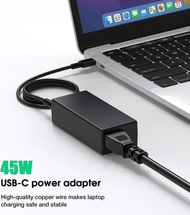 Alt view image 3 of 7 - Chromebook Charger,45W USB C Laptop Charger Compatible with HP Dell Acer Asus Samsung, Type C Fast Charging Power Adapter