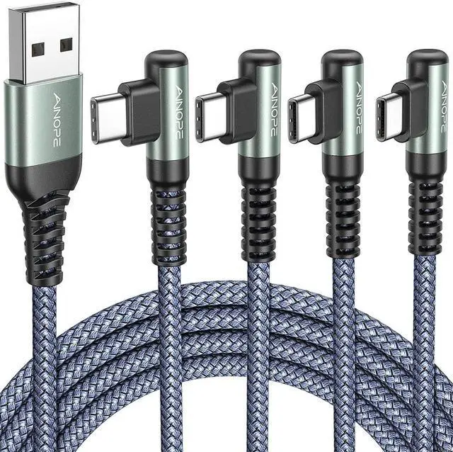 Main image of AINOPE USB C Cable 4-Pack [10/6.6/3.3/3.3ft] 3.2A Type C Fast Charging Right Angle, USB C Charger Nylon Braided Compatible with Galaxy S10 S9 S8 Plus S21, Note 10 9 8, LG,