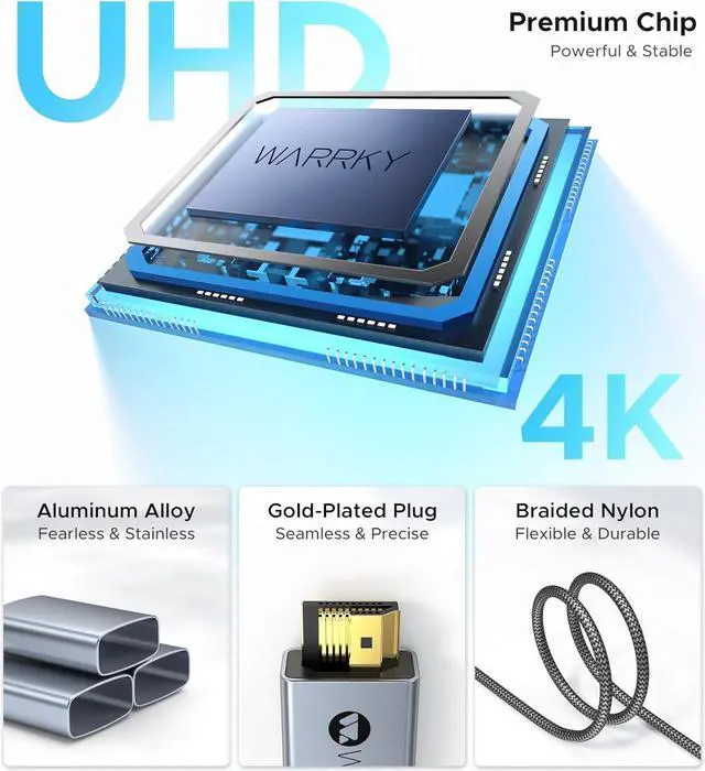 Alt view image 5 of 7 - Warrky USB C to HDMI Cable 4K, 3.3ft [Braided, High Speed] Thunderbolt 3 to HDMI Adapter Compatible for New iPad, MacBook Pro/Air, iMac, Galaxy S20 S10 S9 S8, Surface, Dell, HP