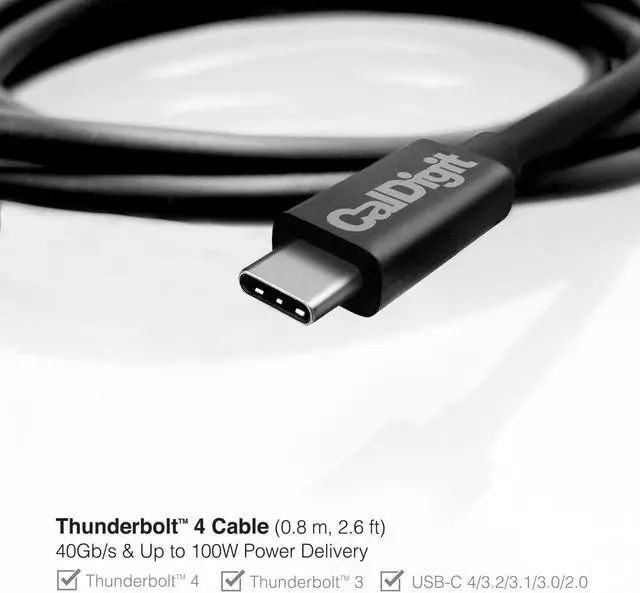 Alt view image 2 of 7 - CalDigit Thunderbolt 4 Cable - 40Gbps 100W Power Delivery, Compatible with Thunderbolt 3 & USB Type C, MacBook Pro, iMac, iPhone 15 Max, Black (0.8 Meter 2.62 Feet, Thunderbolt 4 / USB 4 Cable)