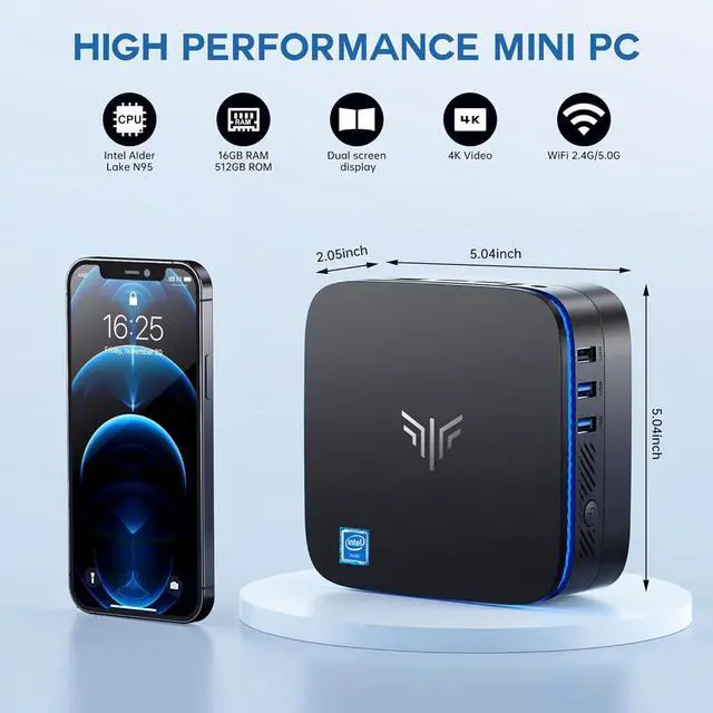 Alt view image 3 of 7 - KAMRUI AK1 Plus Mini PC, Intel 12th Gen N95(up to 3.4GHz) Mini Desktop Computers, 16GB DDR4 RAM 512GB M.2 SSD Micro Computer Tower Support 4K UHD, Dual Wi-Fi, BT 4.2 for Business Home Office