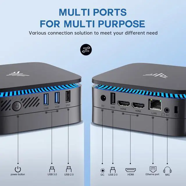 Alt view image 7 of 7 - KAMRUI AK1 Plus Mini PC, Intel 12th Gen N95(up to 3.4GHz) Mini Desktop Computers, 16GB DDR4 RAM 512GB M.2 SSD Micro Computer Tower Support 4K UHD, Dual Wi-Fi, BT 4.2 for Business Home Office