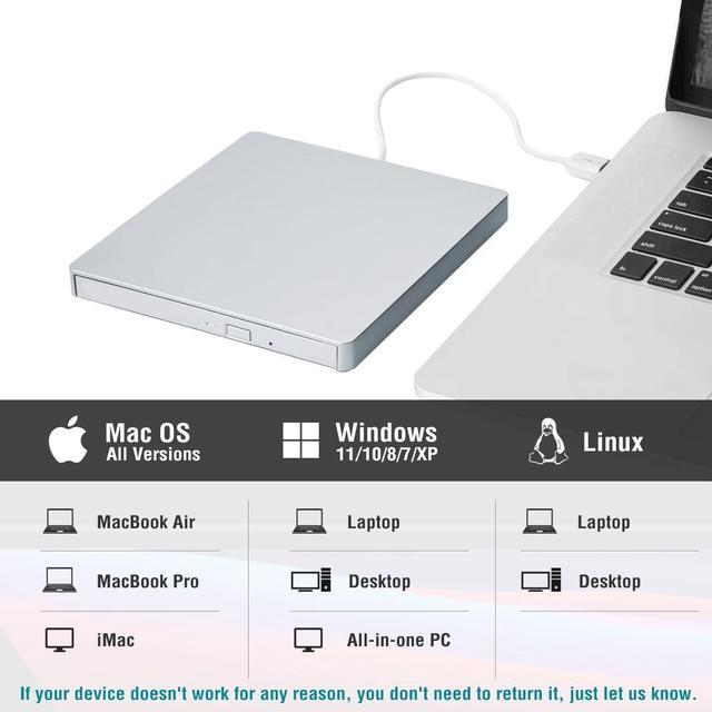 Alt view image 4 of 7 - External CD/DVD Drive for Mac, CD Burner USB 3.0 Portable CD-ROM DVD+/-RW Disc Player Burner Reader Writer Optical Drive for Apple Mac MacBook Pro/Air, Windows 11/10 Laptop PC, Silver