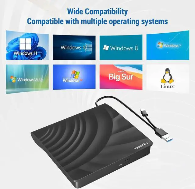 Alt view image 3 of 6 - External CD DVD Drive, USB 3.0 Type C CD/DVD +/-RW Portable Burner Player Reader Writer Optical CD ROM Disk Drive for Laptop PC Desktop iMac MacBook Pro/Air Windows XP/7/8/10/11 Mac OS Linux Vista7/8