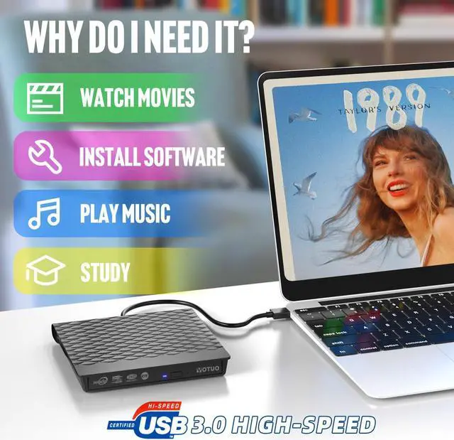 Alt view image 2 of 7 - External DVD Drive for USB 3.0 Type C, Portable DVD Write CD Burner RW ROM Optical Drive Player Reader Disk Disc with Laptop Desktop PC Windows 11/10/8/7, Mac Pro/Air Macbook, Linux