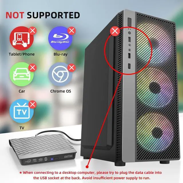Alt view image 6 of 7 - External DVD Drive for USB 3.0 Type C, Portable DVD Write CD Burner RW ROM Optical Drive Player Reader Disk Disc with Laptop Desktop PC Windows 11/10/8/7, Mac Pro/Air Macbook, Linux