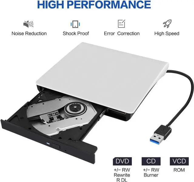 Alt view image 4 of 6 - External CD/DVD Drive for Laptop, USB 3.0 Ultra-Slim Portable Burner Writer Compatible with Mac MacBook Pro/Air iMac Desktop Windows 7/8/10/XP/Vista (White)