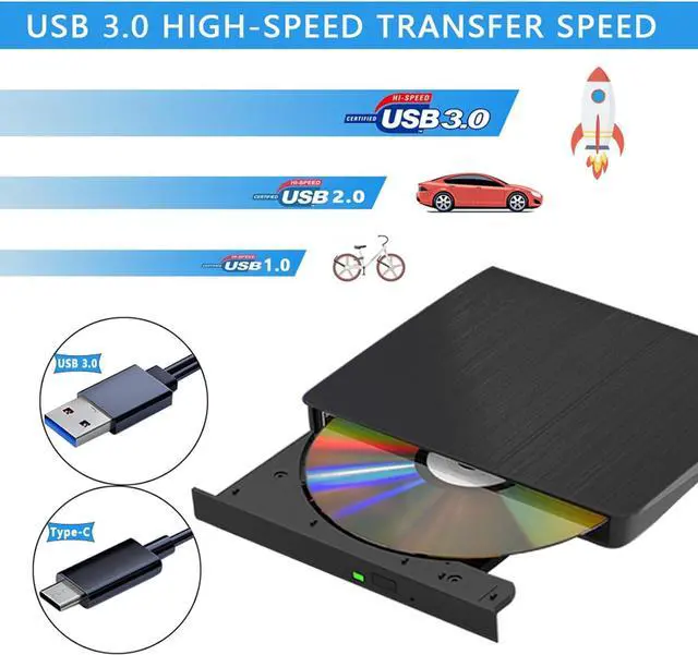 Alt view image 2 of 7 - External CD/DVD Drive for Laptop USB 3.0 Portable RW Drive/DVD Player for Laptop CD ROM Burner Compatible with Laptop Desktop PC Windows Linux OS Mac Black