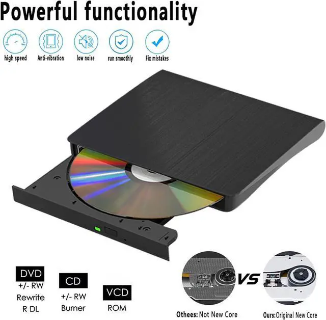 Alt view image 3 of 7 - External CD/DVD Drive for Laptop USB 3.0 Portable RW Drive/DVD Player for Laptop CD ROM Burner Compatible with Laptop Desktop PC Windows Linux OS Mac Black