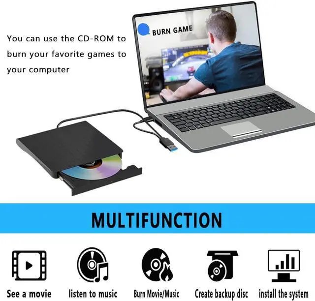 Alt view image 4 of 7 - External CD/DVD Drive for Laptop USB 3.0 Portable RW Drive/DVD Player for Laptop CD ROM Burner Compatible with Laptop Desktop PC Windows Linux OS Mac Black