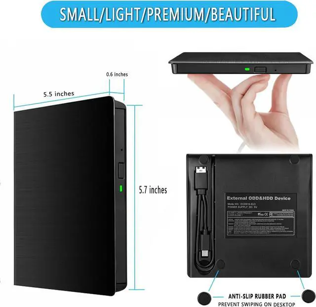 Alt view image 5 of 7 - External CD/DVD Drive for Laptop USB 3.0 Portable RW Drive/DVD Player for Laptop CD ROM Burner Compatible with Laptop Desktop PC Windows Linux OS Mac Black