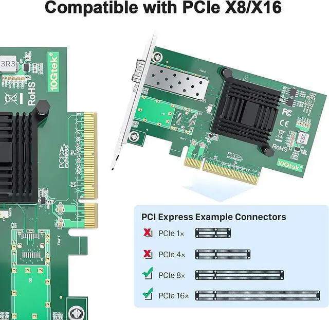 Alt view image 2 of 4 - 10Gtek 10Gb PCI-E NIC Network Card, Single SFP+ Port, with Intel 82599EN Controller, Ethernet LAN Adapter Support Windows Server/Linux/VMware, Compare to Intel X520-DA1(Intel E10G42BTDA)