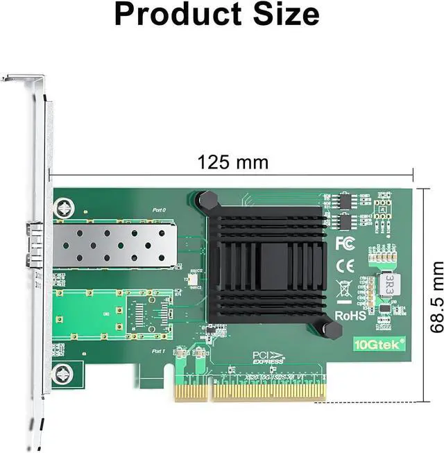 Alt view image 3 of 4 - 10Gtek 10Gb PCI-E NIC Network Card, Single SFP+ Port, with Intel 82599EN Controller, Ethernet LAN Adapter Support Windows Server/Linux/VMware, Compare to Intel X520-DA1(Intel E10G42BTDA)