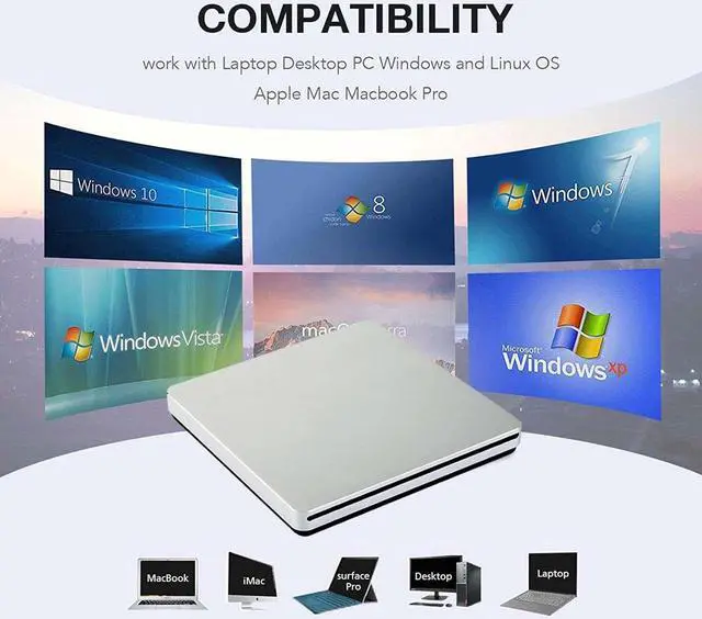 Alt view image 4 of 6 - External CD DVD Drive USB C Ultra Slim Portable CD DVD Player Burner/Writer/Reader USB Superdrive Disc Duplicator for MacBook Pro/Air/Mac/M1/Laptop/Windows10 (Silver)