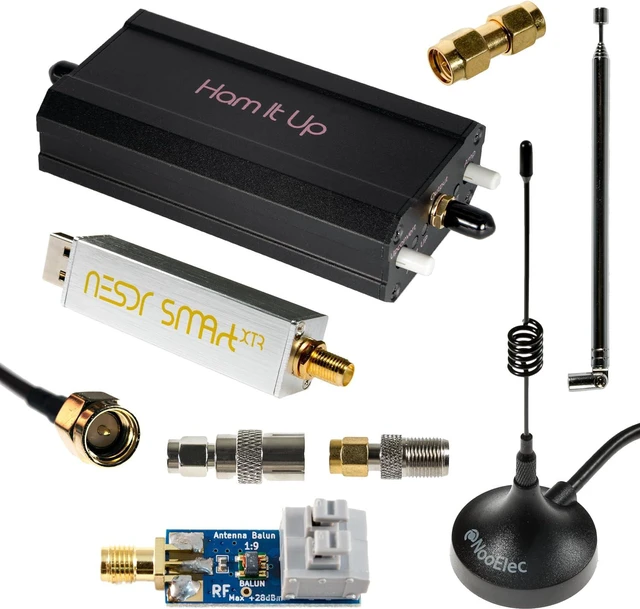 Main image of Nooelec NESDR Smart XTR v2 HF Bundle: 300Hz-2.3GHz Software Defined Radio Set for LF/HF/UHF/VHF. Includes NESDR Smart XTR v2 RTL-SDR, Ham It Up Plus v2 Upconverter, 3 Antennas, Balun, Adapters