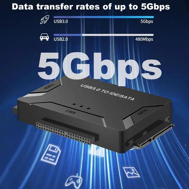 Alt view image 3 of 7 - USB 3.0 to SATA/IDE Adapter, External Hard Drive Reader Ultra Recovery Converter Compatible with 2.5/3.5in HDD/SSD DVD Optical Drives Data Transfer