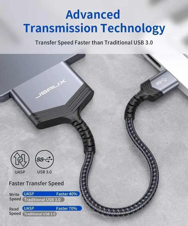 Alt view image 3 of 7 - JSAUX SATA to USB A Cable, USB A 3.0 to 2.5 SATA III Hard Drive Adapter Aluminum Shell Nylon Cord External Converter for SSD/HDD Data Transfer-Grey