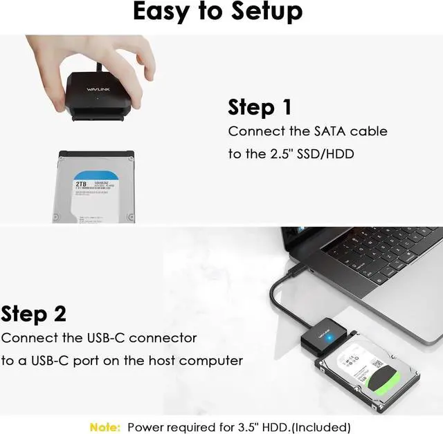 Alt view image 6 of 7 - SATA to USB C Adapter Cable,USB to SATA III Hard Drive Converter,External Connector for 2.5" 3.5" SSD/HDD, Support UASP, Trim, S.M.A.R.T, Auto-Sleep Mode with 12V/2A Power Adapter, Max 18TB