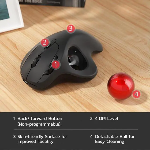 Alt view image 7 of 7 - Nulea M501 Wireless Trackball Mouse, Rechargeable Ergonomic, Easy Thumb Control, Precise & Smooth Tracking, 3 Device Connection (Bluetooth or USB), Compatible for PC, Laptop, iPad, Mac, Windows.