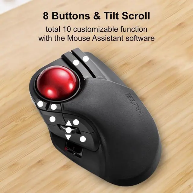 Alt view image 6 of 7 - ELECOM HUGE Trackball Mouse, 2.4GHz Wireless USB, Precise Finger Control, Customizable 8-Button, Gaming Optical Sensor, Large Soft Palm Rest, Smooth Red Ball, Window PC Mac Computer Laptop (M-HT1DRBK)