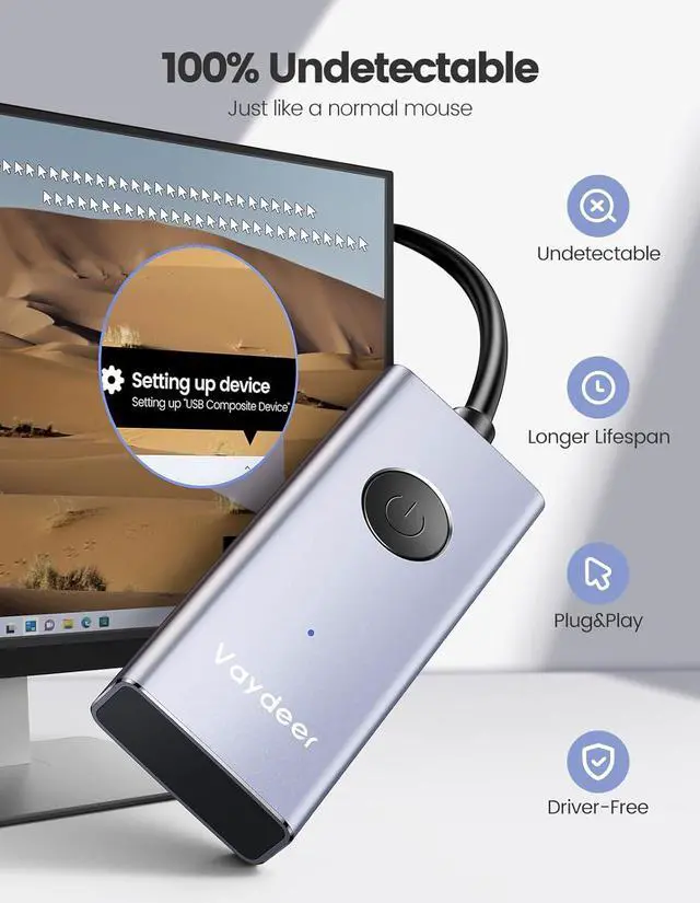 Alt view image 2 of 7 - Vaydeer Undetectable Mouse Jiggler Mouse Mover USB Port,Driver-Free with ON/Off Switch,Simulate Movement to Prevent The Computer from Entering Sleep Mode,Plug-and-Play