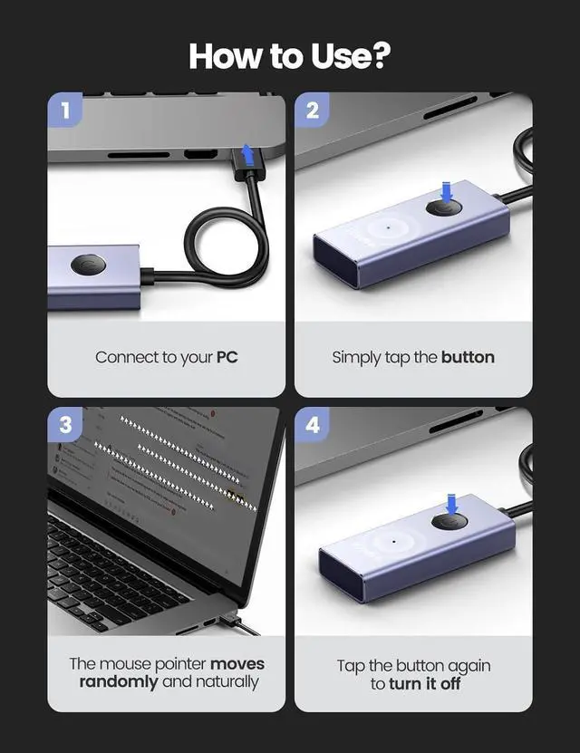 Alt view image 6 of 7 - Vaydeer Undetectable Mouse Jiggler Mouse Mover USB Port,Driver-Free with ON/Off Switch,Simulate Movement to Prevent The Computer from Entering Sleep Mode,Plug-and-Play