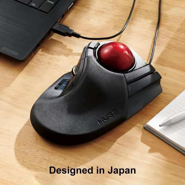 Alt view image 7 of 7 - ELECOM HUGE Trackball Mouse, Wired, Finger-Operated, 8-Button Function, Palm Rest Attached, 52mm Smooth Red Ball Windows11, macOS (M-HT1URBK)