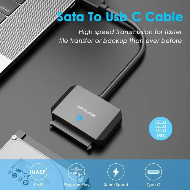 Alt view image 2 of 7 - SATA to USB C Adapter Cable,USB to SATA III Hard Drive Converter,External Connector for 2.5" 3.5" SSD/HDD, Support UASP, Trim, S.M.A.R.T, Auto-Sleep Mode with 12V/2A Power Adapter, Max 18TB