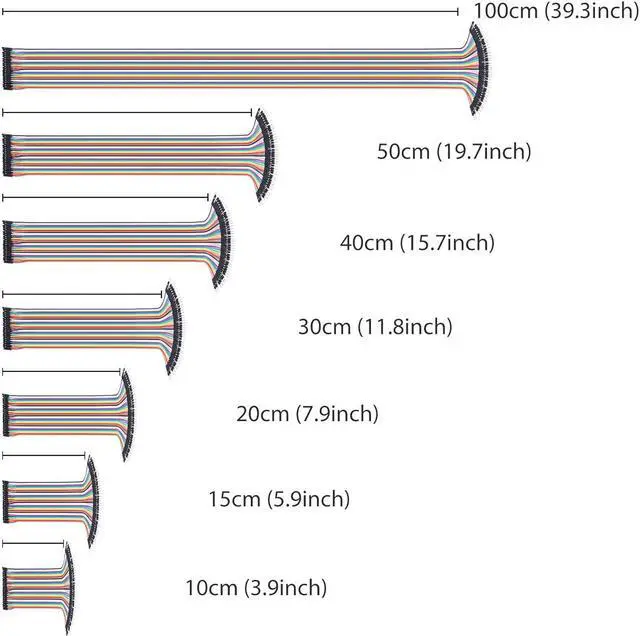 Alt view image 5 of 6 - 120pcs 50cm Breadboard Jumper Wires Assorted Kit,10cm 15cm 20cm 30cm 40cm 100cm Optional Dupont Wire 19.7 inch Male to Female Male to Male Female to Female Multicolored Ribbon Cable