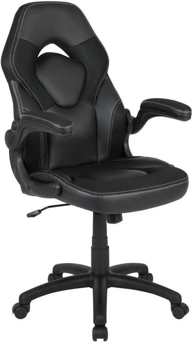 Main image of Flash Furniture X10 Gaming , Racing Office Ergonomic Computer PC Adjustable Swivel Chair with Flip-up Arms, Black LeatherSoft