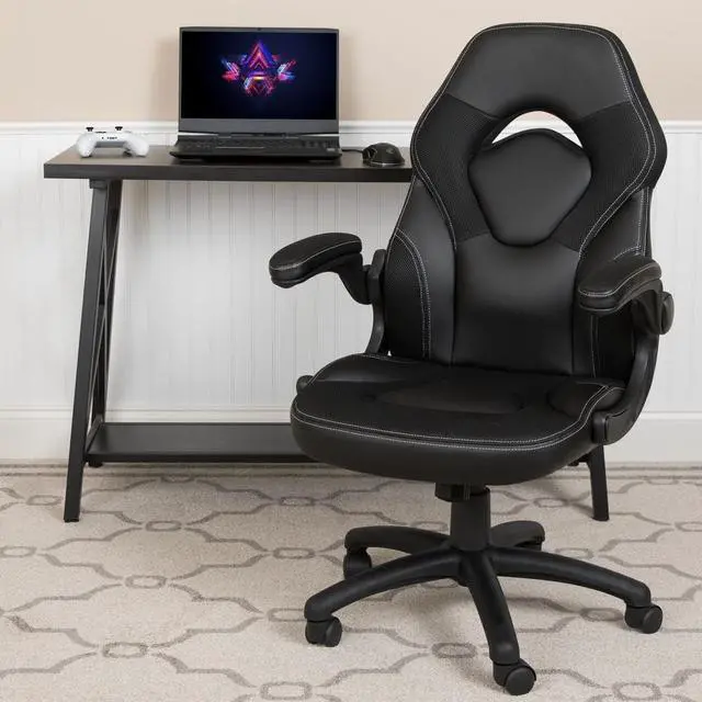 Alt view image 2 of 5 - Flash Furniture X10 Gaming , Racing Office Ergonomic Computer PC Adjustable Swivel Chair with Flip-up Arms, Black LeatherSoft