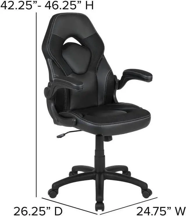 Alt view image 3 of 5 - Flash Furniture X10 Gaming , Racing Office Ergonomic Computer PC Adjustable Swivel Chair with Flip-up Arms, Black LeatherSoft