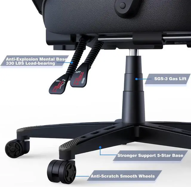 Alt view image 7 of 7 - ELECWISH Gaming Chair, Gamer Chair with Footrest, Ergonomic Racing Chair for Adluts with Padding Armrests PU Leather, 90-150 Degree Tilt Computer Gaming Chair with Footrest, Gray