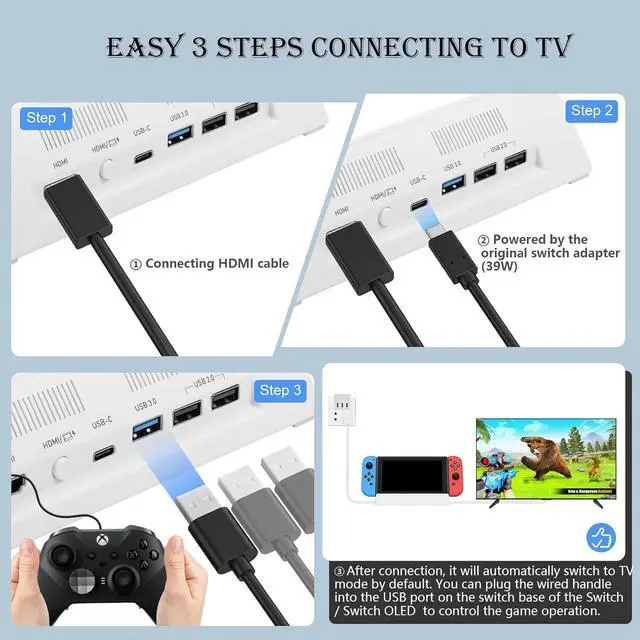 Alt view image 6 of 7 - TV Docking Station for Switch and Switch OLED,Switch Docking Station with 4K/1080P HDMI Adapter and USB 3.0 Port,Replacement for Official Switch Dock(White)