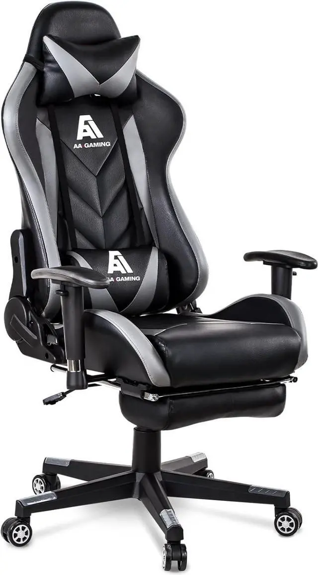 Main image of AA Products Gaming Chair High Back Ergonomic Computer Racing Chair Adjustable Office Chair with Footrest, Lumbar Support Swivel Chair - Grey