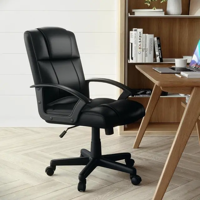 Alt view image 2 of 7 - Flash Furniture Coffman Flash Fundamentals Mid-Back LeatherSoft Office and Gaming Chair, Ergonomic Office Chair with Padded LeatherSoft Seat and Arms, Black