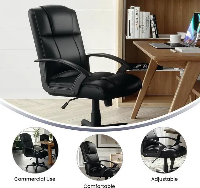 Alt view image 5 of 7 - Flash Furniture Coffman Flash Fundamentals Mid-Back LeatherSoft Office and Gaming Chair, Ergonomic Office Chair with Padded LeatherSoft Seat and Arms, Black