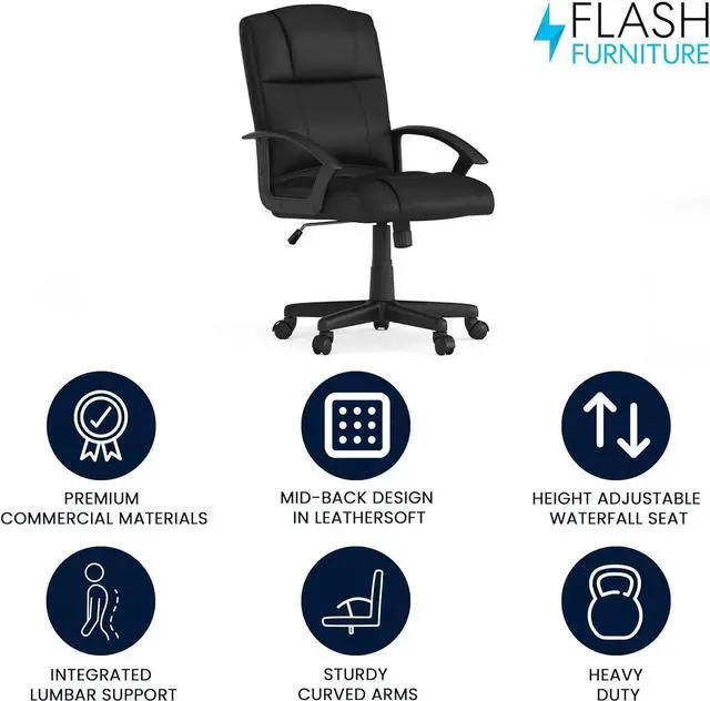 Alt view image 4 of 7 - Flash Furniture Coffman Flash Fundamentals Mid-Back LeatherSoft Office and Gaming Chair, Ergonomic Office Chair with Padded LeatherSoft Seat and Arms, Black