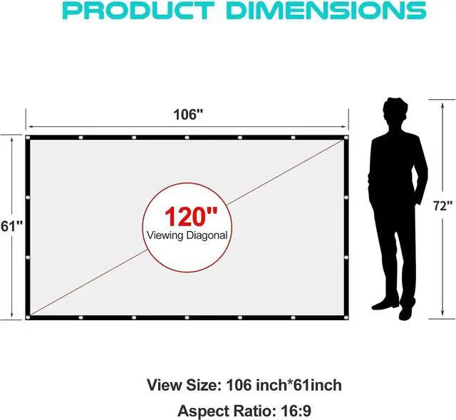 Alt view image 6 of 7 - AAJK Projection Screen 120 inch, Washable Projector Screen 16:9 Foldable Anti-Crease Portable Projector Movies Screen for Home Theater Outdoor Indoor Support Double Sided Projection