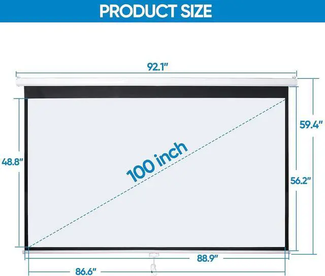 Alt view image 4 of 7 - SUPER DEAL 100'' 16:9 HD Projection Screen Foldable Anti-Crease Portable Projector Movie Screen Manual Pull Down for Home Theater Presentation Education Outdoor Indoor Public Display