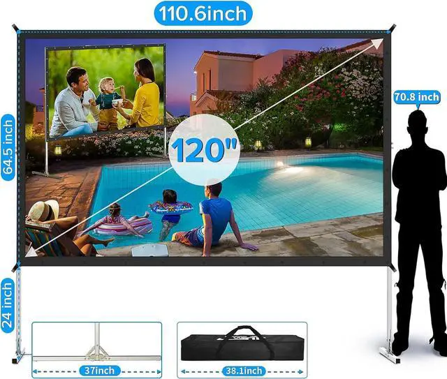 Alt view image 2 of 7 - Projector Screen Outdoor,JWSIT 120 inch Outdoor Movie Screen-Upgraded 3 Layers PVC 16:9 Outdoor Projector Screen,Portable Video Projection Screen with Carrying Bag for Home Theater Backyard