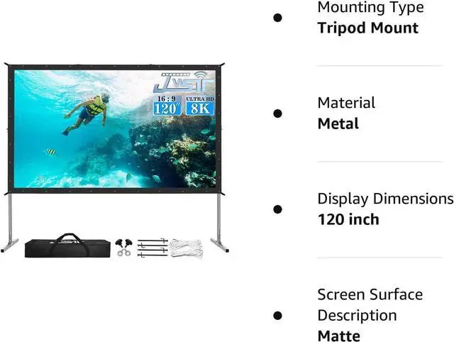 Alt view image 7 of 7 - Projector Screen Outdoor,JWSIT 120 inch Outdoor Movie Screen-Upgraded 3 Layers PVC 16:9 Outdoor Projector Screen,Portable Video Projection Screen with Carrying Bag for Home Theater Backyard