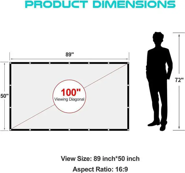 Alt view image 3 of 7 - AAJK Projection Screen 100 inch, Washable Projector Screen 16:9 Foldable Anti-Crease Portable Projector Movies Screen for Home Theater Outdoor Indoor Support Double Sided Projection